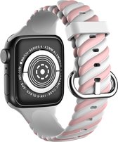 Strap-it Twisted Siliconen band - Geschikt voor Apple Watch bandje - Series 1/2/3/4/5/6/7/8/9/SE/Ultra (2) - Wit/Roze - Sportbandje van siliconen - Loop iWatch bandje maat: 42 mm 44 mm 45 mm 49 mm