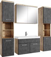 Set de meubles de salle de bain Badplaats Paso XL 80 cm x 40 cm - Chêne châtaignier avec Grijs foncé - Meuble de salle de bain avec armoire à miroir et armoires latérales