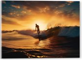 Acrylglas - Surfer in Actie tijdens Zonsondergang - 40x30 cm Foto op Acrylglas (Met Ophangsysteem)