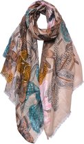 Juleeze Sjaal Dames Print 85x180 cm Beige Bruin Bloemen Shawl Dames