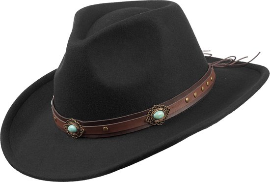 Chapeau Western Rockwell noir S/M avec bande intérieure réglable