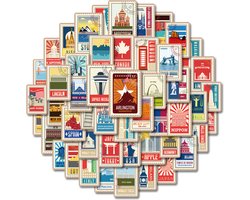 50 stuk wereld attracties postzegel Cartoon stickers voor kinderen en volwassenen Beloningsstickers Journal Laptop Telefoon Stickers