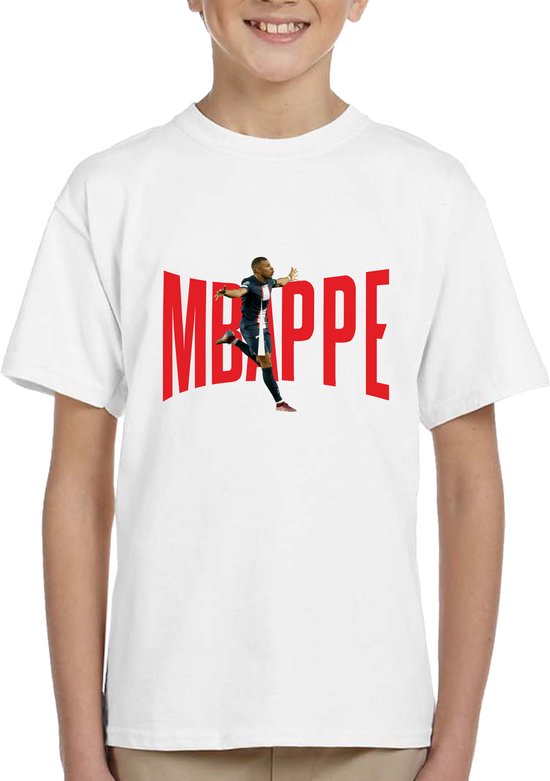 Mbappe - kylian - PSG - Kinder T-Shirt Wit -Rode tekst - Maat 146-152 - T-Shirt leeftijd 11 tot 12 jaar - Grappige teksten - Cadeau - Shirt cadeau - Voetbal- verjaardag -