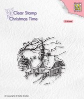 CT038 Clear stamp Nellie Snellen - kerst stempel - Snowy Christmas Scene - dorpje kerk in sneeuw - kerstmis