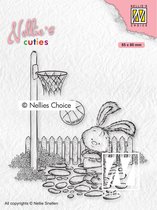 NCCS006 Stempel Nellie Snellen - Nellie's Cuties - Clearstamp - konijn of haas speelt basketbal - kinderen