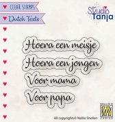 DTCS028 Nellie Snellen Clearstamp Dutch Texts - stempel nederlandse tekst - hoera een meisje jongen voor mama papa