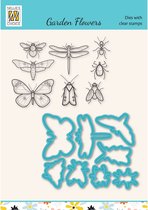 HDCS016 Nellie Snellen Snijmal & clearstamp set Insects - mal en stempel insecten vlinder, libelle, mot, spin, kever, mier, vlieg, bij