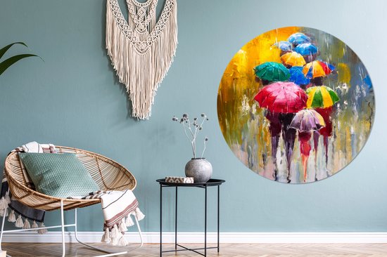 WallCircle - Stickers muraux - Cercle de papier peint - Peinture - Parapluie - Peinture à l'huile - ⌀ 120 cm - Cercle mural - Autocollant - Sticker papier peint rond XXL