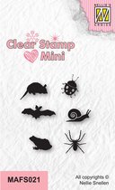 MAFS021 - Nellie Snellen Clear Stamp Critters 2 - tampons mini insectes - tampon étroit petits animaux - araignée, chauve-souris, grenouille, souris, coccinelle, escargot