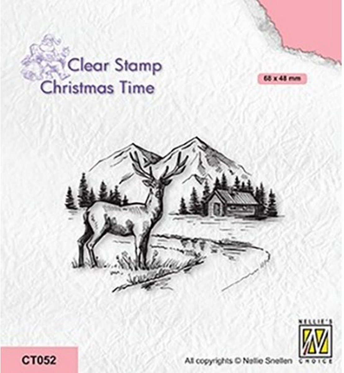 CT052 - Nellie Snellen Christmas Time Clear Stamp Winter Landscape with Deer - stempel winter landschap kerst - winterlandschap met rendier hert