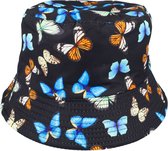 Bucket Hat Omkeerbaar Vlinder Blauw Bruin Zwart Festival Vissers Hoedje Vlindertjes One Size