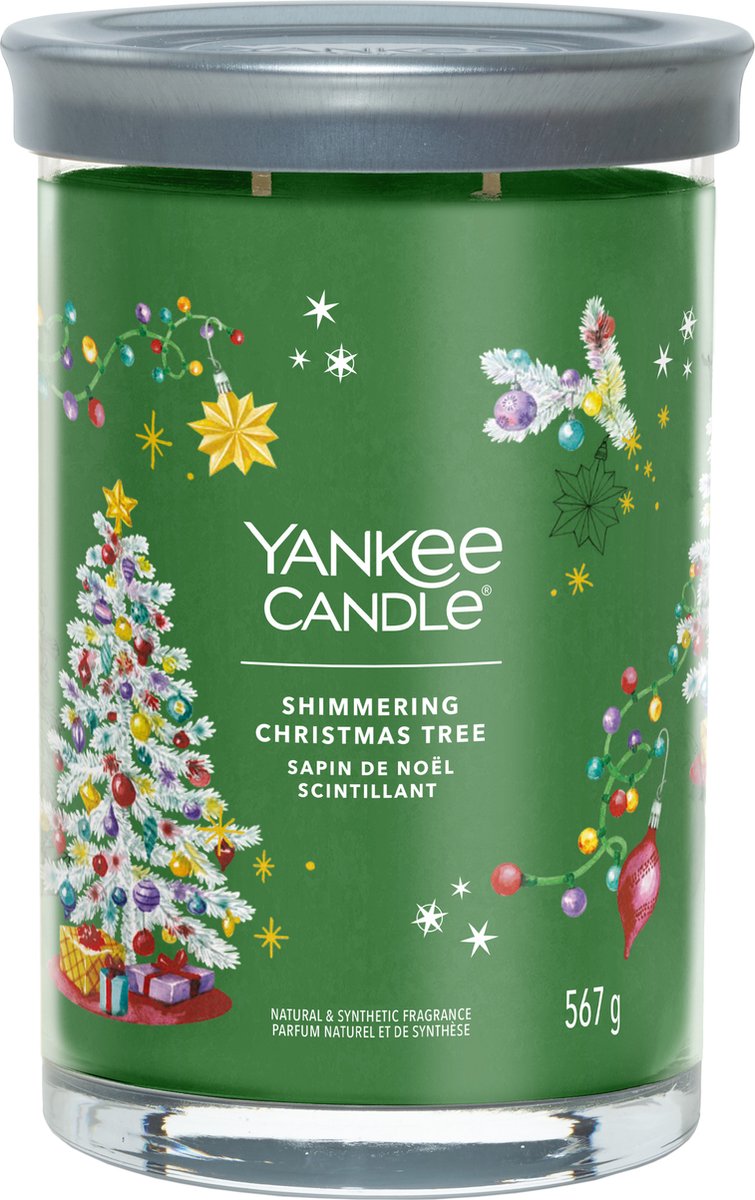 Yankee Candle Shimmering Christmas Tree Large Tumbler Geurkaars - 100 branduren - twee lonten Groen