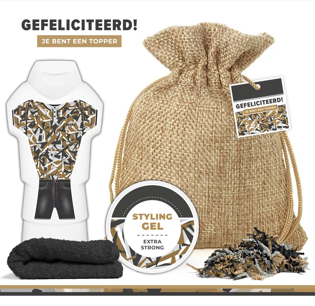 Goedkoopste Geschenkset Gefeliciteerd, je bent een topper! - 4 Producten - 500 Gram | Cadeau voor Hem - Verjaardag man - Giftset Jongen - Verjaardag - Geslaagd - Kleinzoon - Vader - Broer - Zoon - Vriend - Douchegel - Styling Gel - Wellness Set