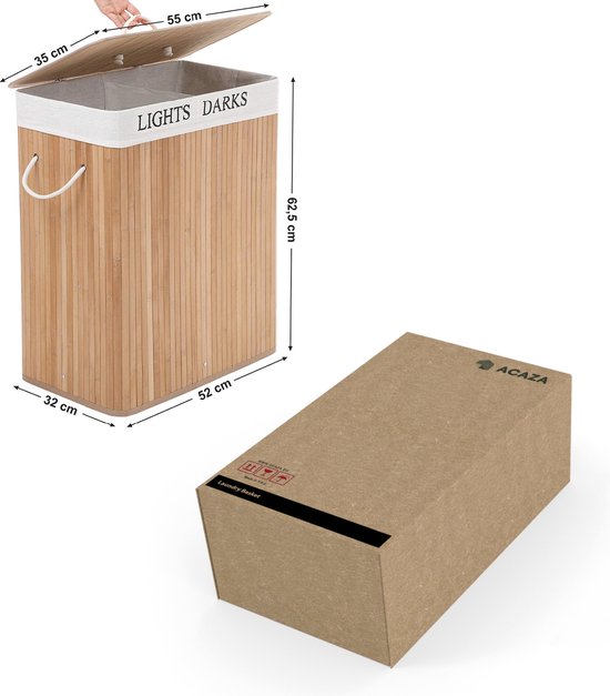 IDMarket - Panier à Linge 2 bacs Bambou BEA Tissu écru13 - Maison