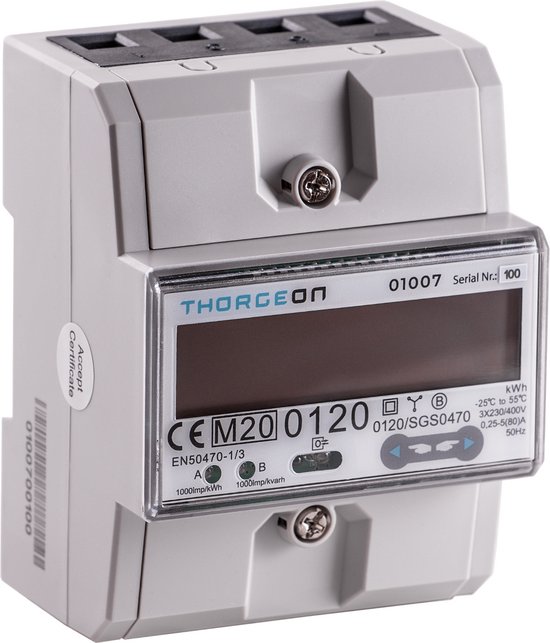 Thorgeon 3-Phase DIN Energy Meter 80A 2-Tariff MOD-BUS MID certificate