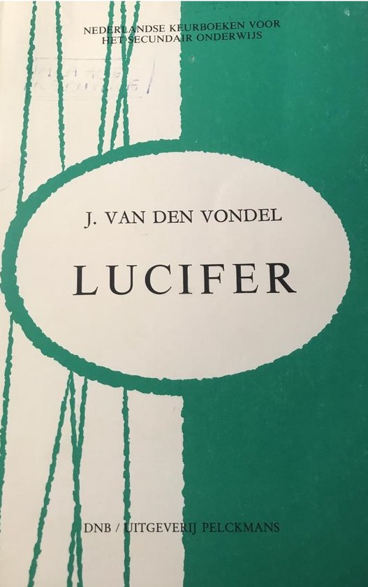 Boekomslag met de titel 'Lucifer' door J. van den Vondel, in groen en wit.