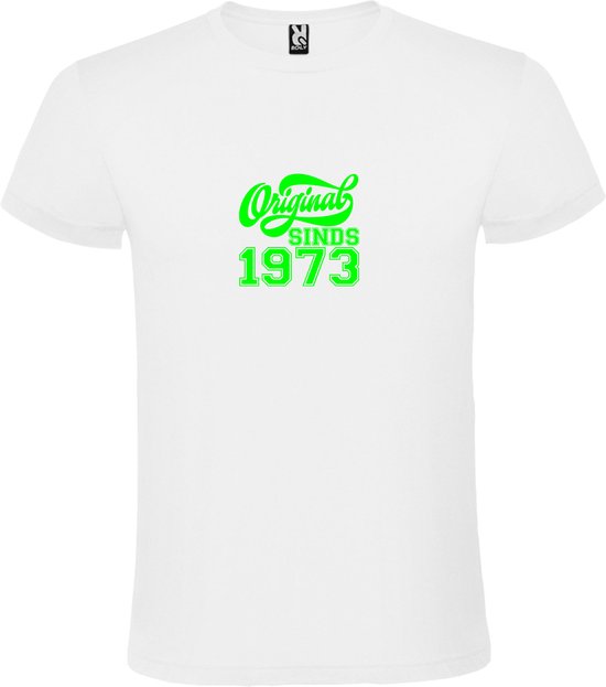 Wit T-Shirt met “Original Sinds 1973 “ Afbeelding Neon Groen Size XS
