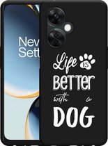 Cazy Hoesje Zwart geschikt voor OnePlus Nord CE 3 Lite 5G Life Is Better With a Dog Wit