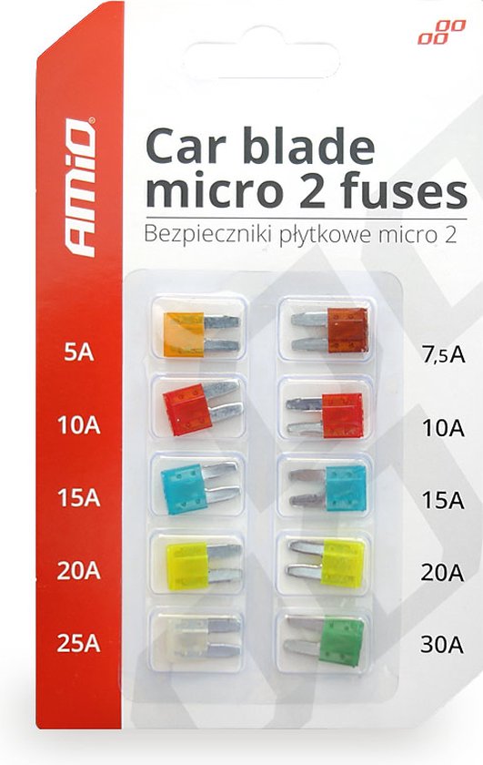 Amio autozekeringen, micro 2, 10 stuks, 5A-30A, verschillende kleuren.