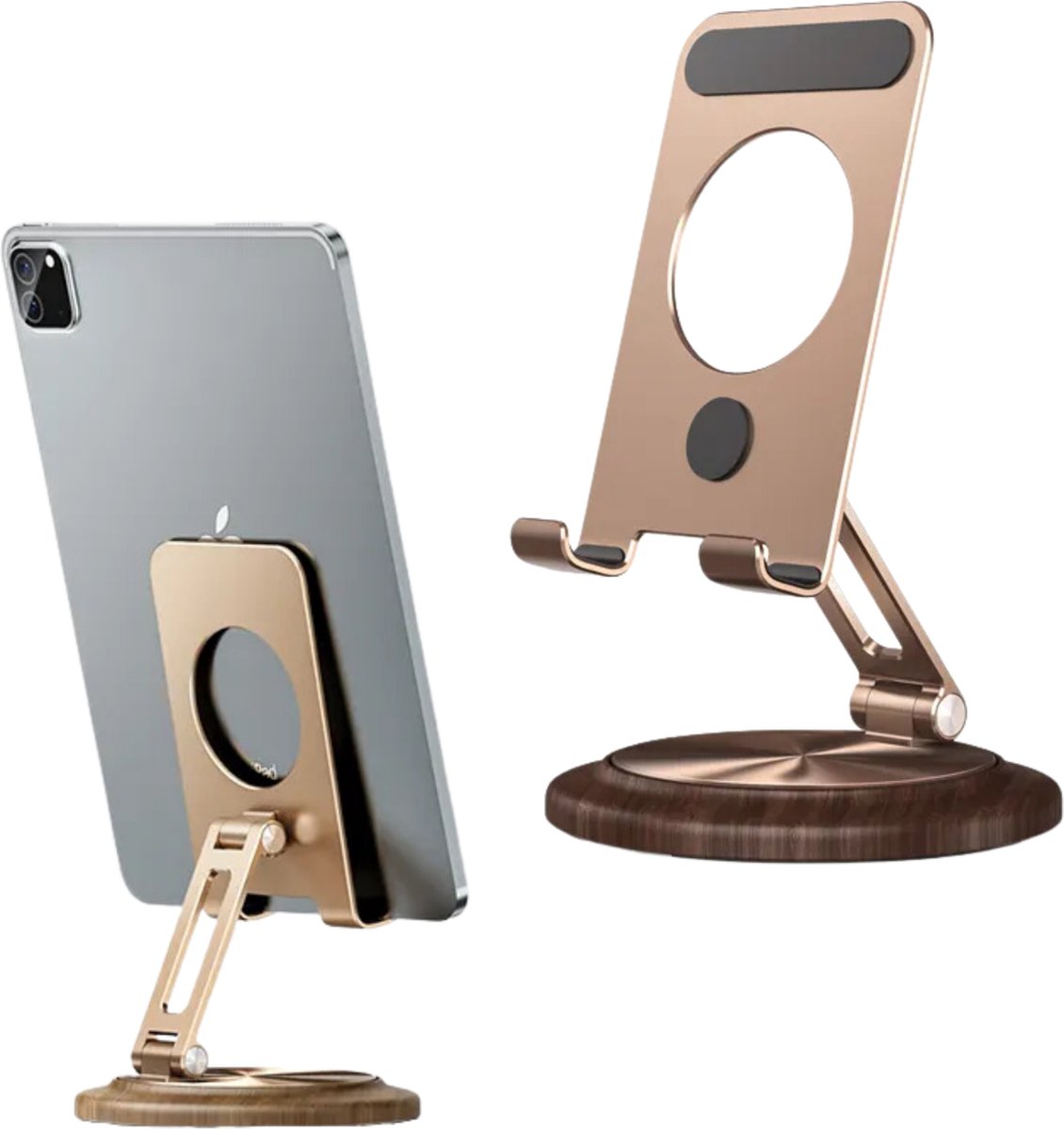 Stanz draaibare tablethouder van walnoot hout - Telefoonhouder - Iphone standaard - Verstelbaar - Stabiel - Opvouwbaar -Thuiswerken - Accessoires - Hout