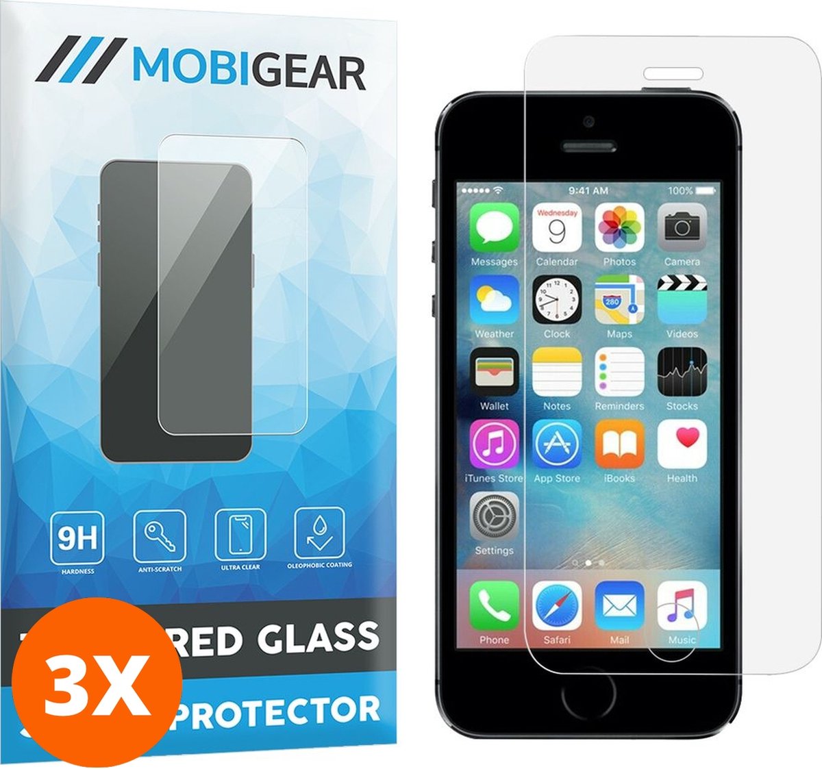 Mobigear Screenprotector geschikt voor Apple iPhone 5 Glazen | Mobigear Screenprotector - Case Friendly (3-Pack)