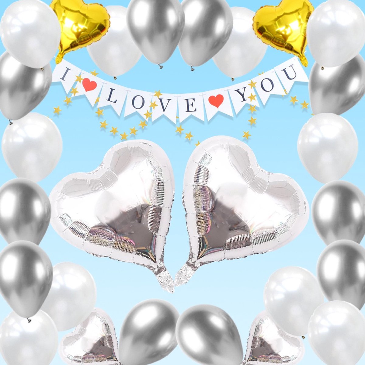 10x Ballon en aluminium Coeur noir et blanc (45 cm) - Mariage Mariage  Mariée Coeurs