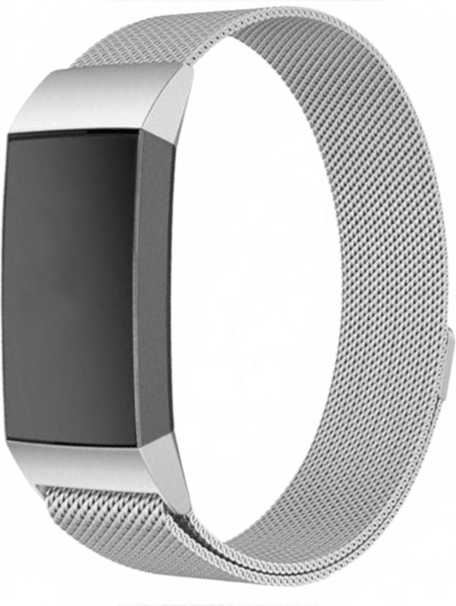 123watches milanese band - zilver - ML - Geschikt voor Fitbit Charge 3 & 4