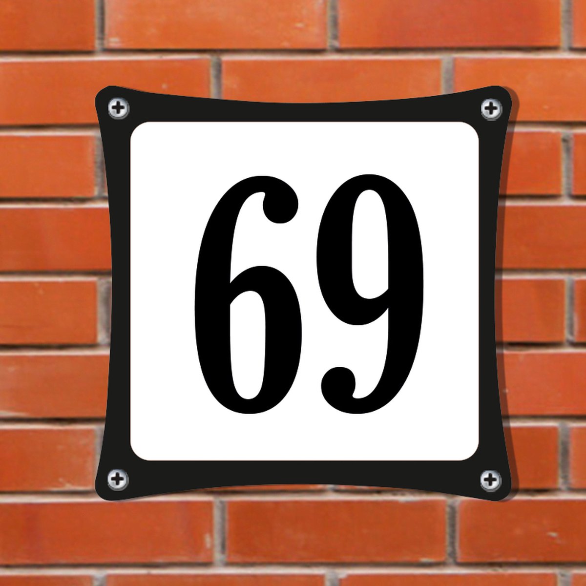 Namengigant Huisnummerbord Emaille-Look - Nummer 69 - Standaard - 10 x 10 cm | incl. schroeven