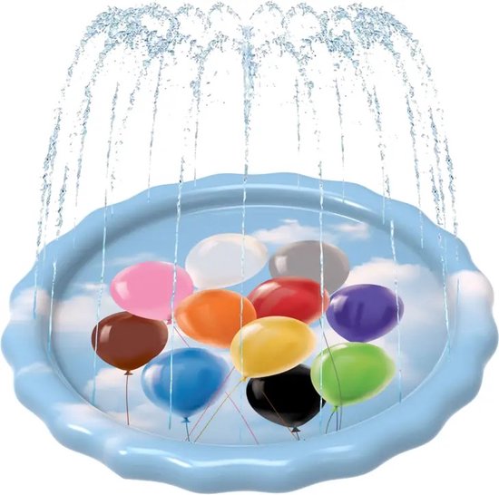 Foto: Splashez gekleurde ballonnen waterspeelmat zwembad met fontein sprinkler zwembad peuterbad peuterzwembad zomer peuter kinder baby zwembad kinderzwembad zwembadje speelzwembad buitenzwembad opblaas zwembad