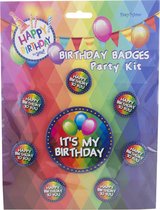 happy birthday badges party kit 8 stuks