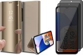 Hoesje geschikt voor Samsung Galaxy A14 - 2x Privacy Screen Protector FullGuard - Book Case Spiegel Goud & Screenprotector