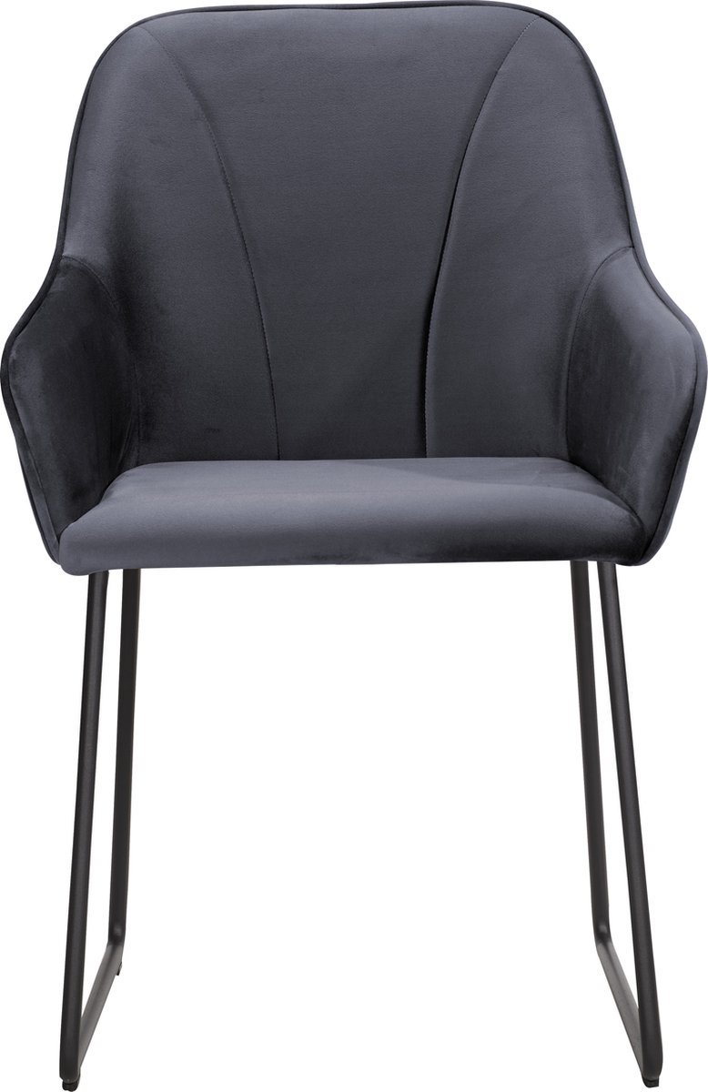 Soof&Tess - Genoa U leg Eetkamerstoel - Antraciet - Fluweel - Velvet - Industrieel - Met armleuning - Easy Clean Stoffen - Hoge Kwaliteit