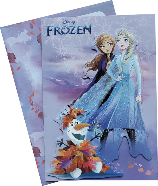 Disney Frozen - 3D Wenskaart met envelop - Anna - Elsa - Olaf - Paars - verjaardag - kado - cadeau