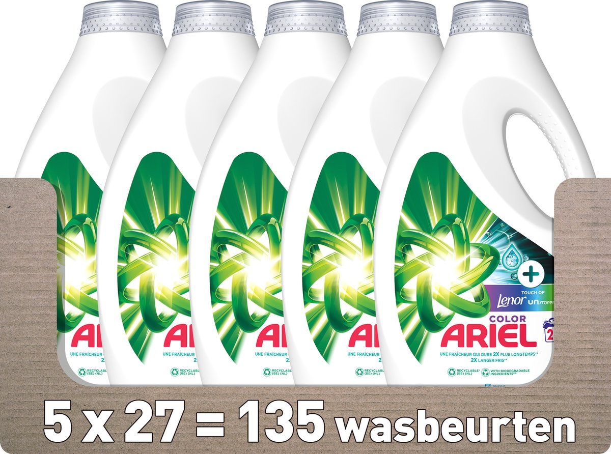Ariel Lessive Liquide + Touch Of Lenor Unstoppables - 5 x 27 lavages -  Value Pack