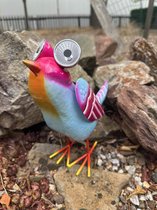 Lampe solaire métal "oiseau tropical" - rose + bleu - avec 2 LED - Modèle sur pied - hauteur 25 x 24 x 1 cm - Décoration de jardin - Eclairage jardin