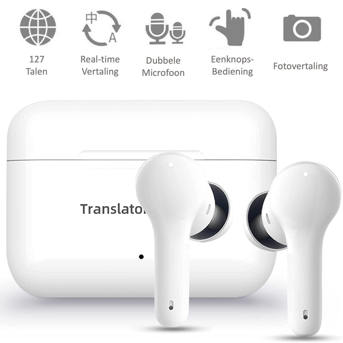 Shine Vertaalcomputer - Vertaal apparaat met spraak - Draadloze Oordopjes Wit - EarPods met Vertaalfunctie - Bluetooth 5.0 - 127 Talen en 97% Accuraat - 24 Uur Batterij
