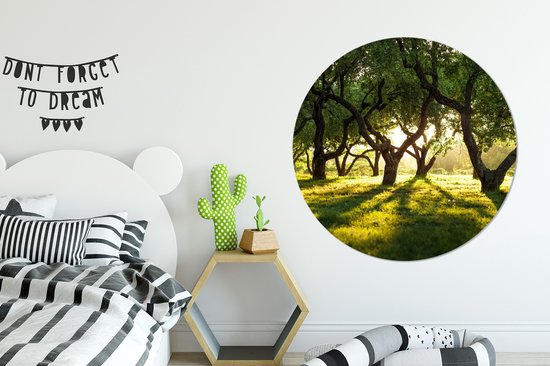 WallCircle - Stickers muraux - Cercle de papier peint - Arbres - Nature - Soleil - 120x120 cm - Cercle mural - Autocollant - Papier peint autocollant rond XXL