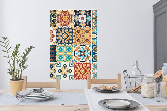 Stickers muraux - Film autocollant - Fleurs - Vintage - Motif - Blauw - Oranje - 60x90 cm - Film adhésif - Stickers muraux muraux Chambre d'enfant - Papier peint autocollant - Papier peint autocollant - Film autocollant