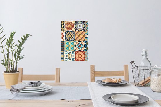 Stickers muraux - Film autocollant - Fleurs - Vintage - Motif - Blauw - Oranje - 20x30 cm - Film adhésif - Stickers muraux Chambre d'enfant - Papier peint autocollant - Papier peint autocollant - Film autocollant