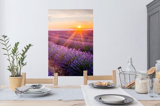 Muurstickers - Sticker Folie - Lavendel - Zonsondergang - Bloemen - Paars - 60x90 cm - Plakfolie - Muurstickers Kinderkamer - Zelfklevend Behang - Zelfklevend behangpapier - Stickerfolie