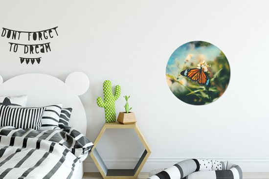 WallCircle - Muurstickers - Behangcirkel - Vlinder - Bloemen - Tuin - ⌀ 30 cm - Muurcirkel - Zelfklevend - Ronde Behangsticker