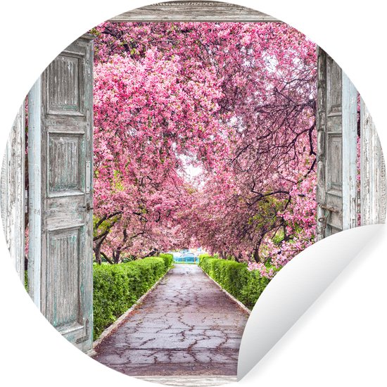 WallCircle - Stickers muraux muraux - Cercle de papier peint - Sakura - Transparent - Arbre - Fleur de cerisier - 50x50 cm - Cercle mural - Autocollant - Autocollant de papier peint rond