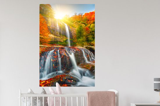 Stickers muraux - Film autocollant - Cascade - Nature - Automne - Rouge - Water - 80x120 cm - Film adhésif - Stickers muraux Chambre d'enfant - Papier peint autocollant - Papier peint autocollant - Film autocollant