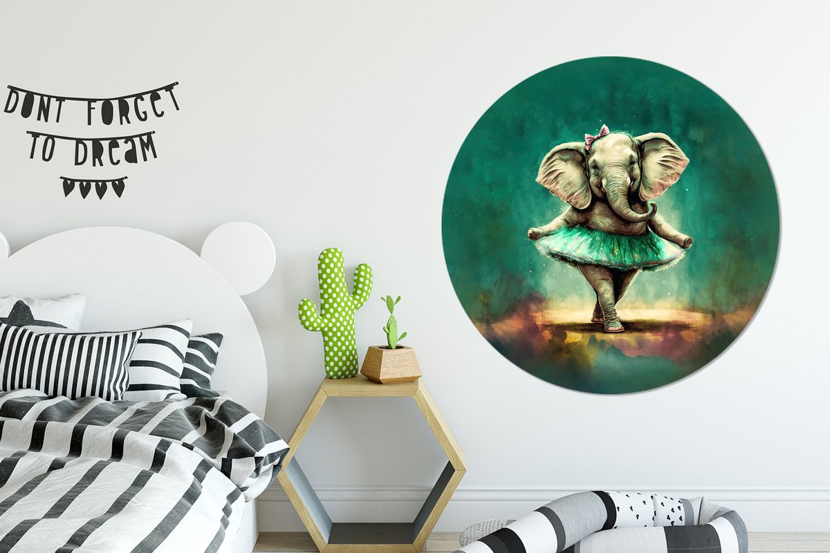 WallCircle - Wandcirkel - Muurcirkel - Olifant - Ballerina - Verf - Strik - Portret - Kinderen - Aluminium - Dibond - 140x140 cm - Binnen en Buiten