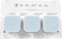 Drie lichtblauwe JURA tabletten met meertalige tekst eronder. De tabletten zijn verpakt in een donker frame.
