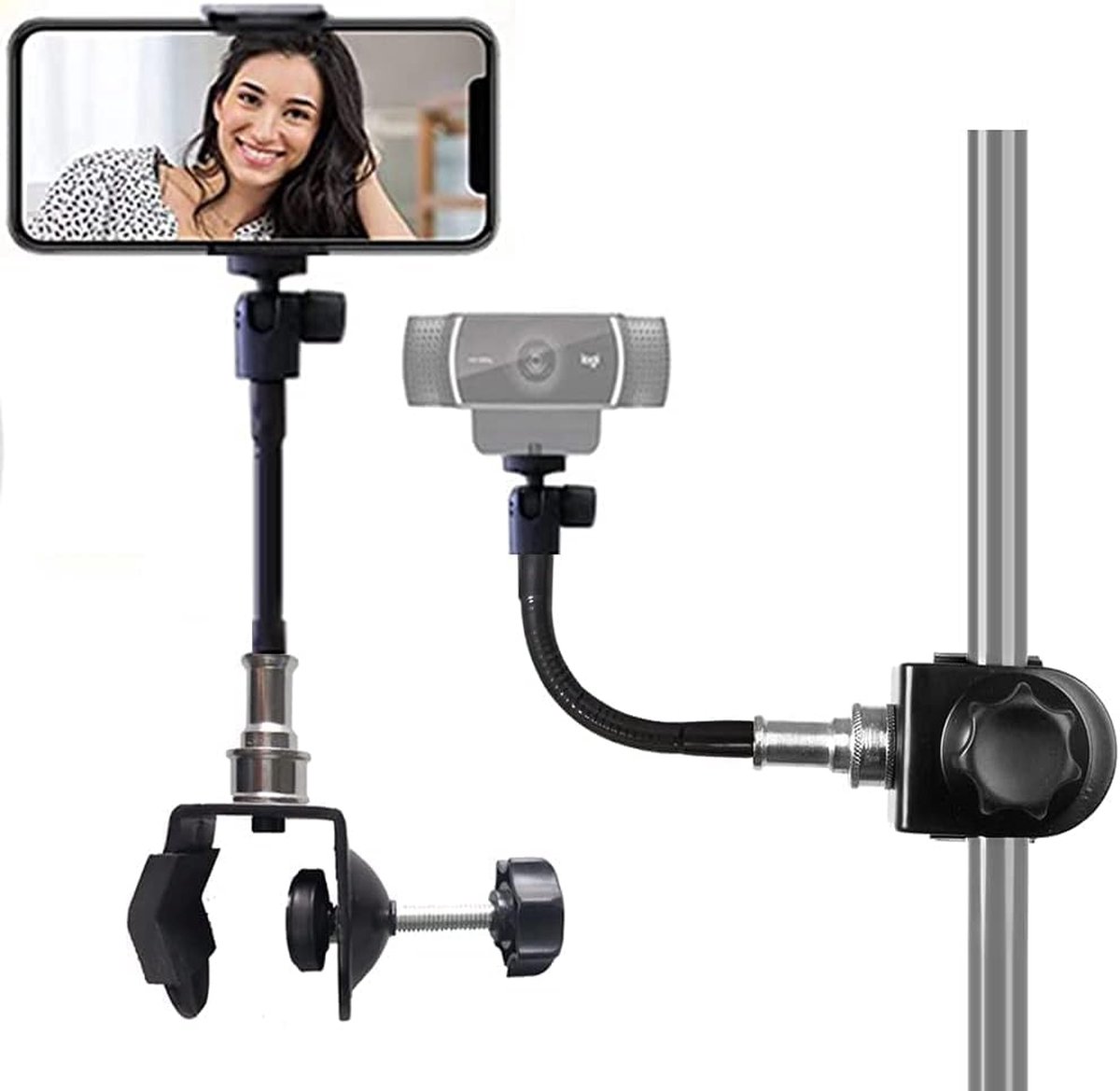 Mini-Groove Neck Super Clamp Mount Webcam standaard telefoonhouder camerahouder Muziekstandaardhouder voor mobiele telefoons, Logitech Webcam C920 C930, LED-verlichting, flitser enz. (1/4 inch schroefdraad)