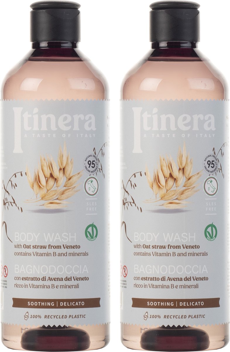ITINERA - Kalmerende bodywash met haver uit Veneto, 95% natuurlijke ingrediënten, 370 ml (2 stuks)