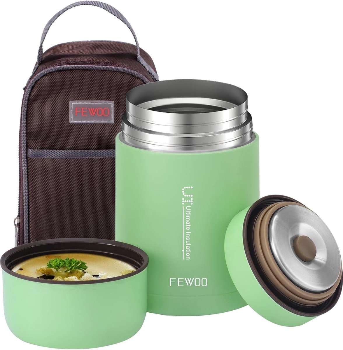 Geïsoleerde voedselcontainers, roestvrij staal, 800 ml, Lunchbox, bpa-vrij, geïsoleerd, met zak (groen)