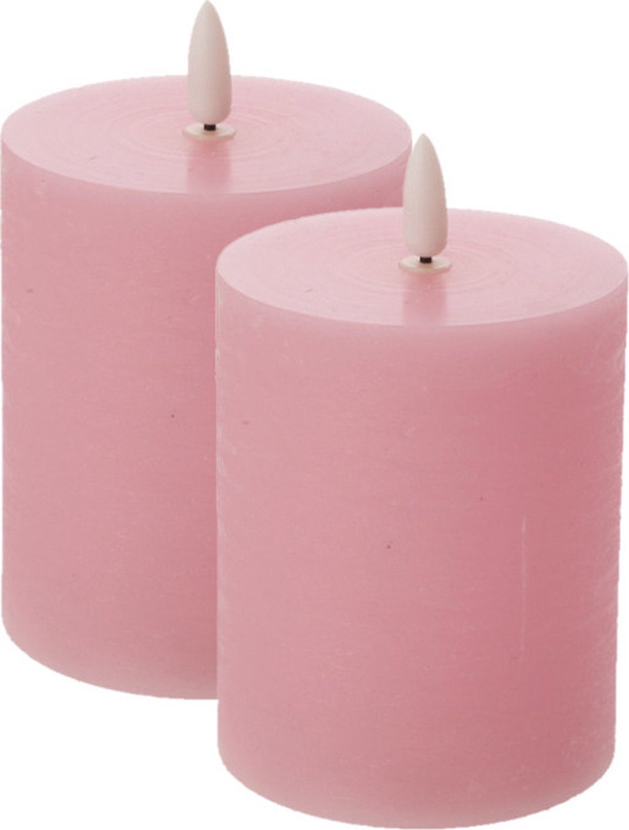 Cepewa LED kaars - 2x - lichtroze - D7,5 x H10 cm -met timer
