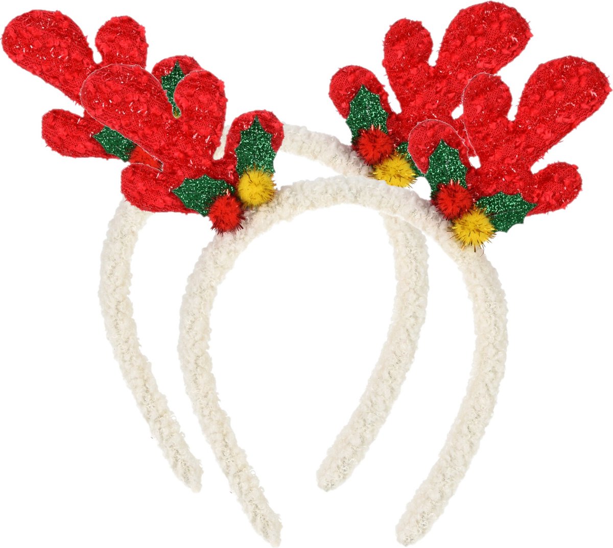 Christmas Decoration kerst diadeem/haarband - 2x - rendier gewei - rood
